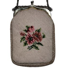 JR Florida Usa Vintage Tweed NeedlePoint Floral HandBag 1960's